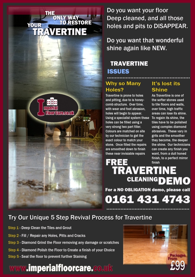 travertine cleaning, travertine holes filled, wonderful polish, packages starting from £99